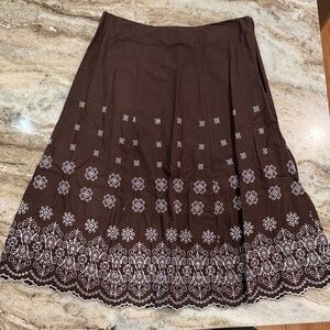 Elementz Brown A-Line Skirt with White Embroidery